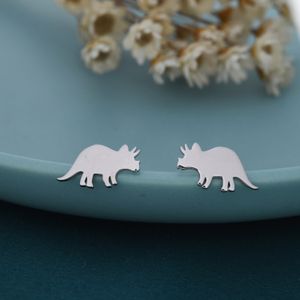 Tricerotops Dinosaur Stud Earrings in Sterling Silver, Cute Fun Quirky Animal Jewellery, Jewelry Gift for Her, Animal Lover