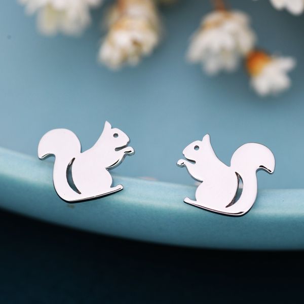 Squirrel Stud Earrings in Sterling Silver, Cute Fun Quirky, Gift for Her, Animal Lover, Nature Inspired D11