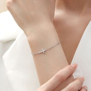 Dainty Cross Bracelet/Anklet with Satellite Chain in Sterling Silver, Silver or Gold or Rose Gold,  Minimal Cross Bracelet, Minimalist