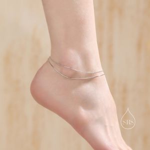 Sterling Silver Double Layer Anklet, Silver or Gold, Two Layer Anklet, Silver Anklet