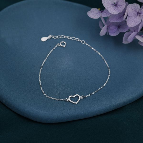 Extra Small Open Heart Bracelet in Sterling Silver, Small Heart Bracelet, Silver Heart Bracelet