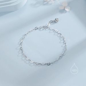 Heart Link Bracelet in Sterling Silver, Delicate Heart Infinity Bracelet, Heart Chain, Heart Charm Bracelet