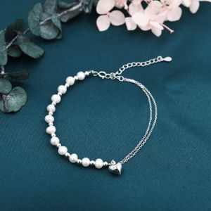 Sterling Silver Freshwater Pearl and Double Strand Beaded Bracelet with a Heart Charm, Silver or Gold, Genuine Pearls, Natural Pearl