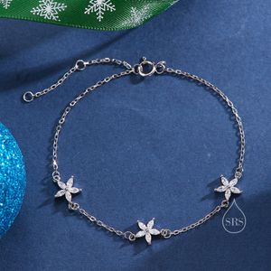 Tiny CZ Flower Bracelet in Sterling Silver, Silver or Gold , Available in 4 Colours, Silver or Gold, Marquise Flower Bracelet