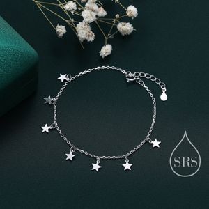 Sterling Silver Star Charm Bracelet or Anklet,  Dangle Star Bracelet in Sterling Silver, Star Bracelet, Celestial Jewellery