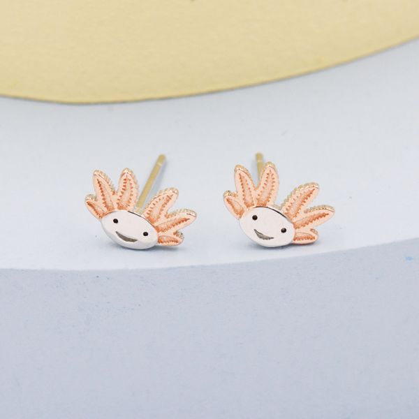 Axolotl Stud Earrings in Sterling Silver - Sea Creature Stud Earrings - Tiny Earrings - Pet Lover - Cute,  Fun, Whimsical