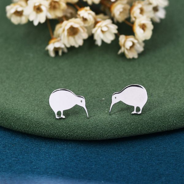 Kiwi Bird Stud Earrings in Sterling Silver,  Cute Fun Quirky, Jewellery Gift for Her, Animal Lover, Nature Inspired, New Zealand Native