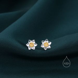 Daffodil Stud Earrings in Sterling Silver, Tiny Flower Earrings, Small Daffodil Earrings, Forget-me-not Stud, Birth Flower for March