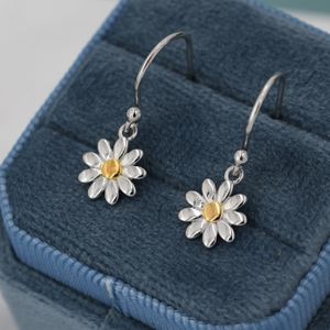 Little Daisy Flower Drop Hook Earrings in Sterling Silver - Cute Flower Blossom Earrings  -   Fun, Whimsical