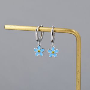 Sterling Silver Enamel Forget-me-not Flower Huggie Hoops, Dainty Dangle Forget Me Not Flower Earrings, Flower Hoops? Daisy Hoop Earrings