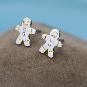 Ginger bread Man Stud Earrings in Sterling Silver, Christmas Stud, Cute Cookie Earrings, Biscuit Earrings, Food Earrings, Fun, Sweet