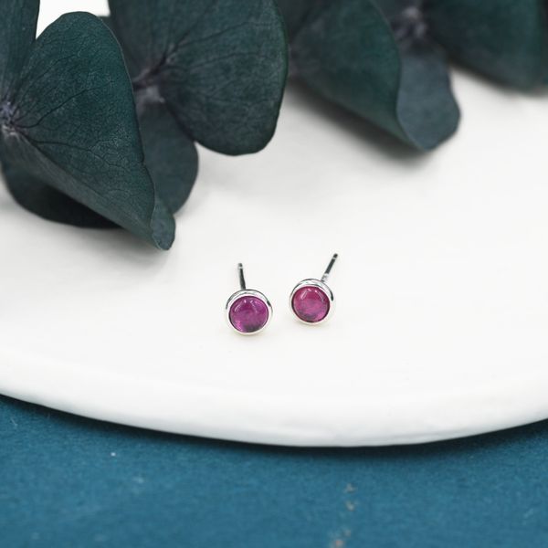 Genuine Garnet Crystal Stud Earrings in Sterling Silver, 4mm Natural Garnet Stud Earrings, January Birthstone