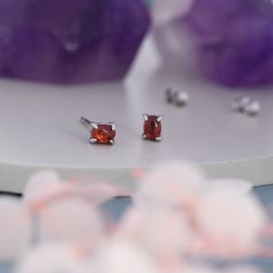 Genuine Garnet Oval Stud Earrings in Sterling Silver, 3x5 mm Garnet Stud Earrings, Tiny Garnet Earrings, January Birthstone