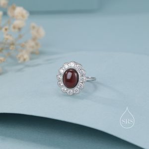 Sterling Silver Vintage Inspired Dark Garnet CZ Ring, Adjustable Size,  Natural Red Garnet Ring, Vintage Style Genuine Garnet Ring