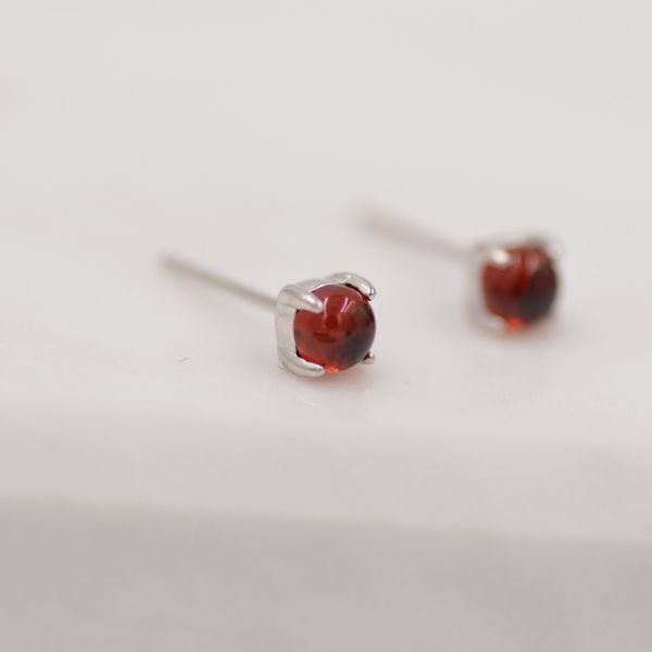 Sterling Silver Garnet Stud Earrings, 4mm, Genuine Garnet Gemstone Stud, Dark Red Crystal, 4 Prongs, Minimalist Style