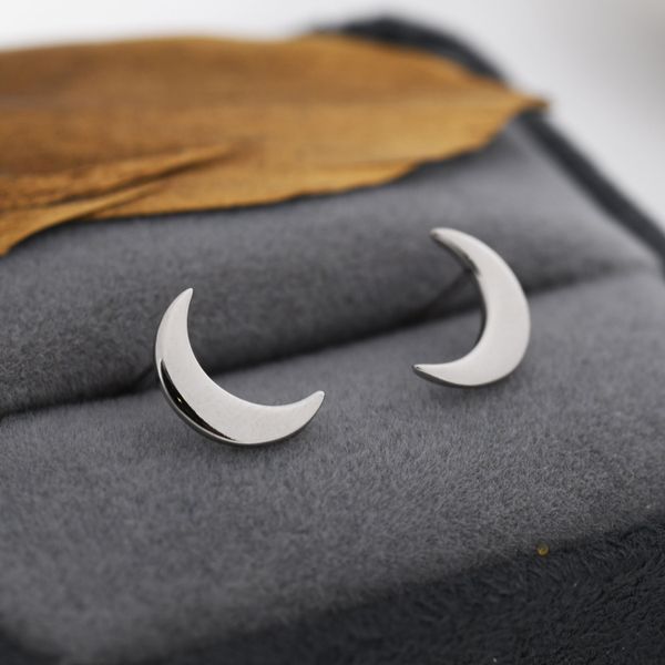 Crescent Moon Stud Earrings in Sterling Silver, Moon Earrings, New Moon Earrings, Celestial Jewellery