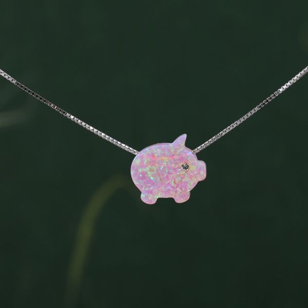 Opal Pig Pendant. Delicate Sterling Silver Necklace. Pink Opal. Gold Plated or Rose Gold Plated.