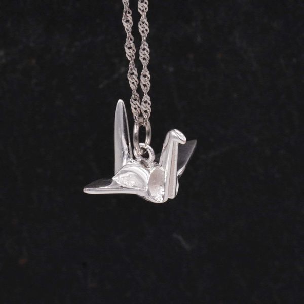 Sterling Silver Beautiful 3D Japanese Origami Crane Bird Pendant Necklace - Cute Fun and Quirky