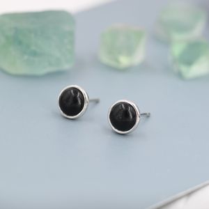 Genuine Black Onyx Stud Earrings in Sterling Silver, 4mm or 6mm, Cabochon Bezel Stud Earrings