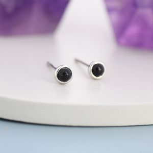 Sterling Silver Black Onyx Stud Earrings,  3mm Genuine Black Onyx Stone, Semi-precious Jewellery