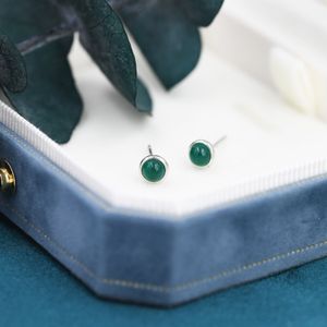 Sterling Silver Green Onyx Stud Earrings, 4mm Bezel Set, Genuine Onyx Gemstone Stud, Minimalist Style