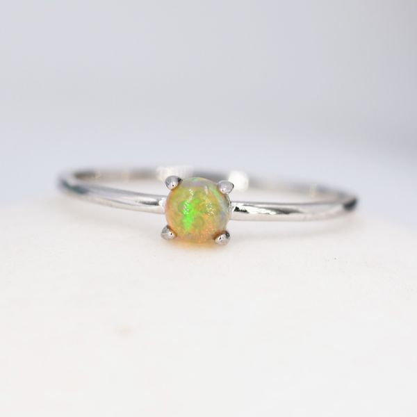 Genuine Opal Ring in Sterling Silver, US 5 - 8, Natural Opal Stone Ring, Ethiopian Opal