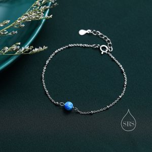 Blue Opal Bead Bracelet  in Sterling Silver, Blue Opal Bracelet ,  Single Opal Bracelet, Genuine Opal Crystal,  Lab Opal Bracelet