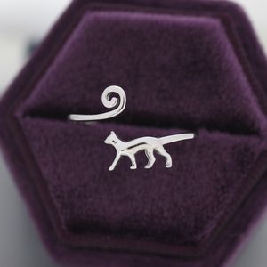 Sterling Silver Cat Ring, Adjustable Sized Ring, Open Ring, Stacking Rings